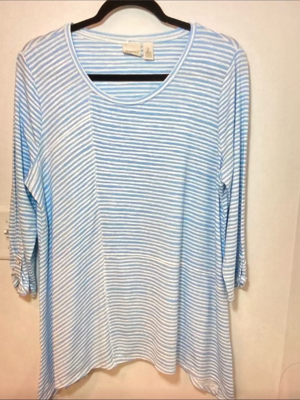 Chico's Light Blue & White Striped Scoop Neck Long Sleeve Top